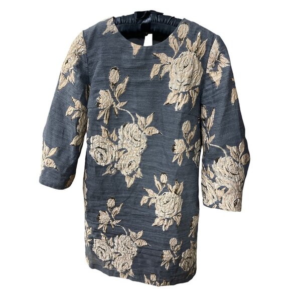 irene Klarie Dresses & Skirts - Irene Klarie Floral Embroidered Shift Dress Size UK42 US 8 M Gray Jacquard Gold